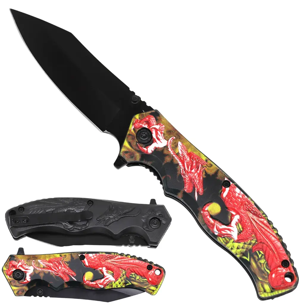 4.5" Red Dragon Assist-Open Folding Knife with Belt Clip