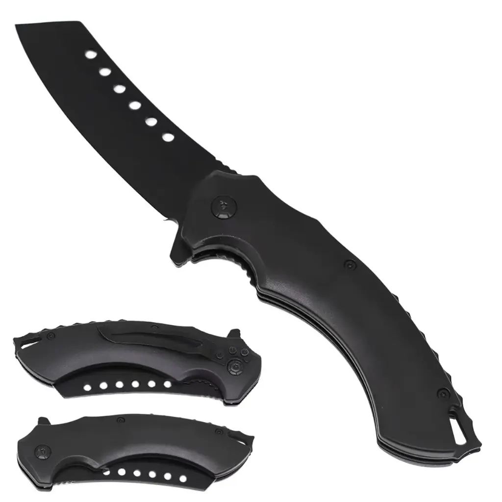 4.75" Black Butcher Blade Assist-Open Folding Knife with Pocket Clip