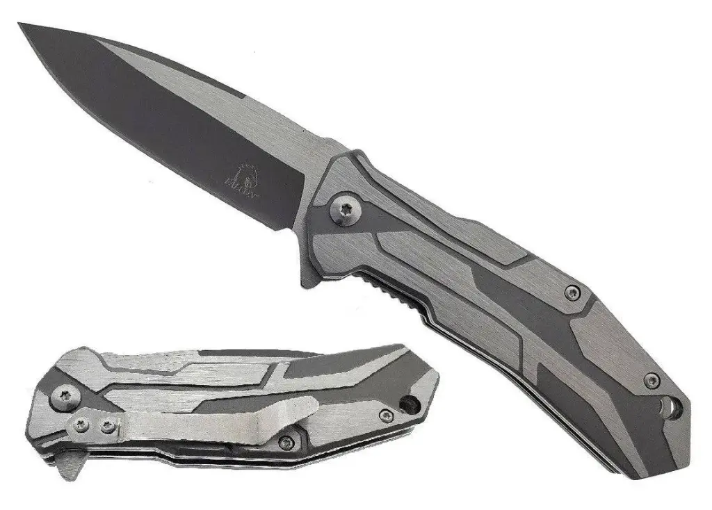 4.5" Gray & Silver Rocket Metal Handle Assist-Open Pocket Knife