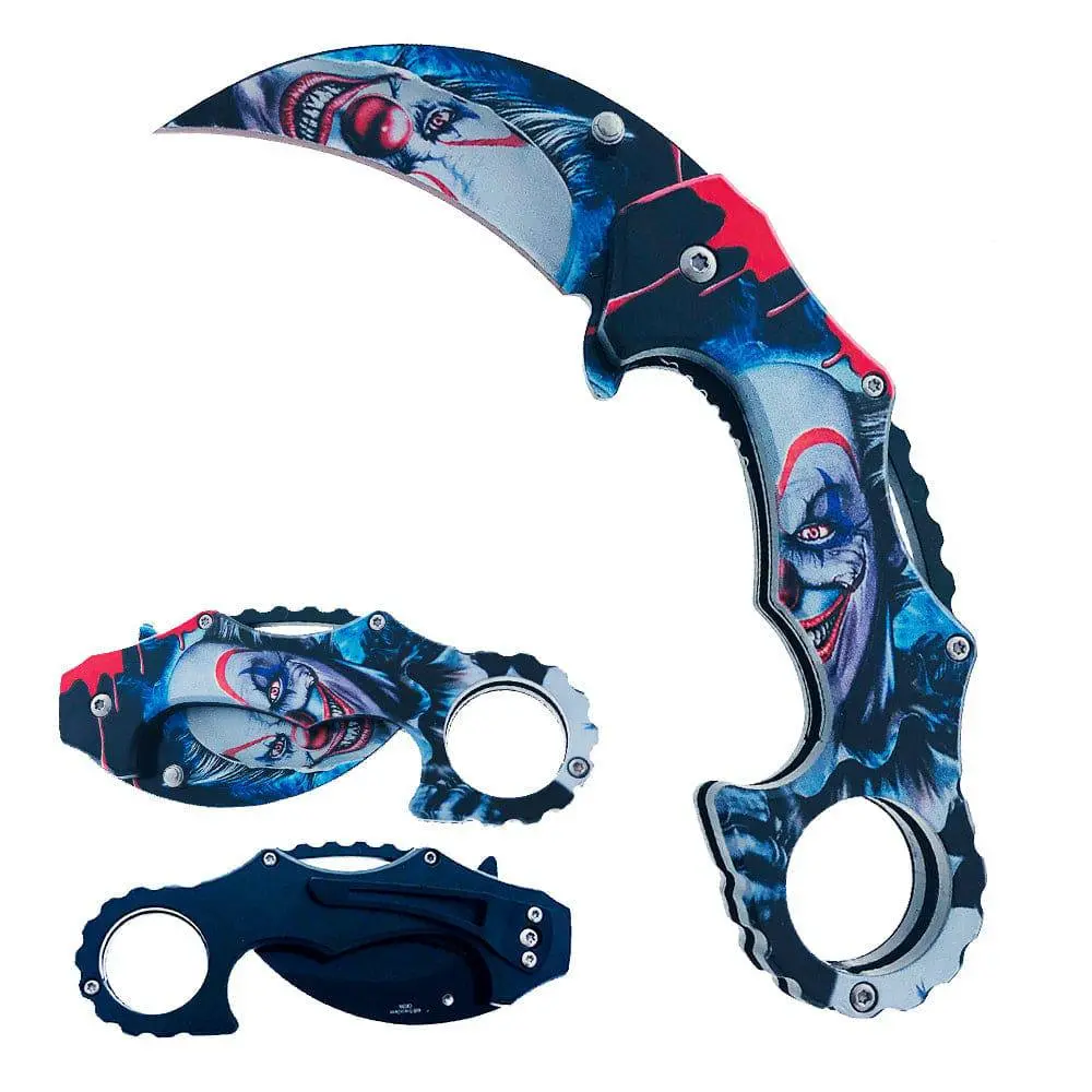 5" Fantasy Killer Clown Handle Assist-Open Karambit Folding Knife