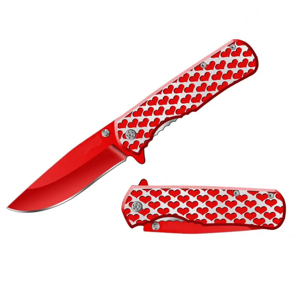 4.25" Red Hearts Assist-Open Folding Knife