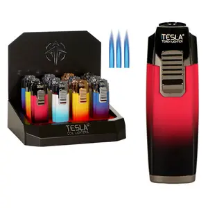 Tesla Lighter Ombre 3 with Cigar Punch 3.5" (61642-T)