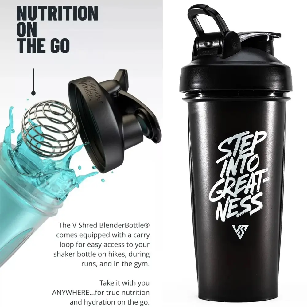 V Shred "Step Into Greatness" Plastic Shaker Bottle (20oz) Black