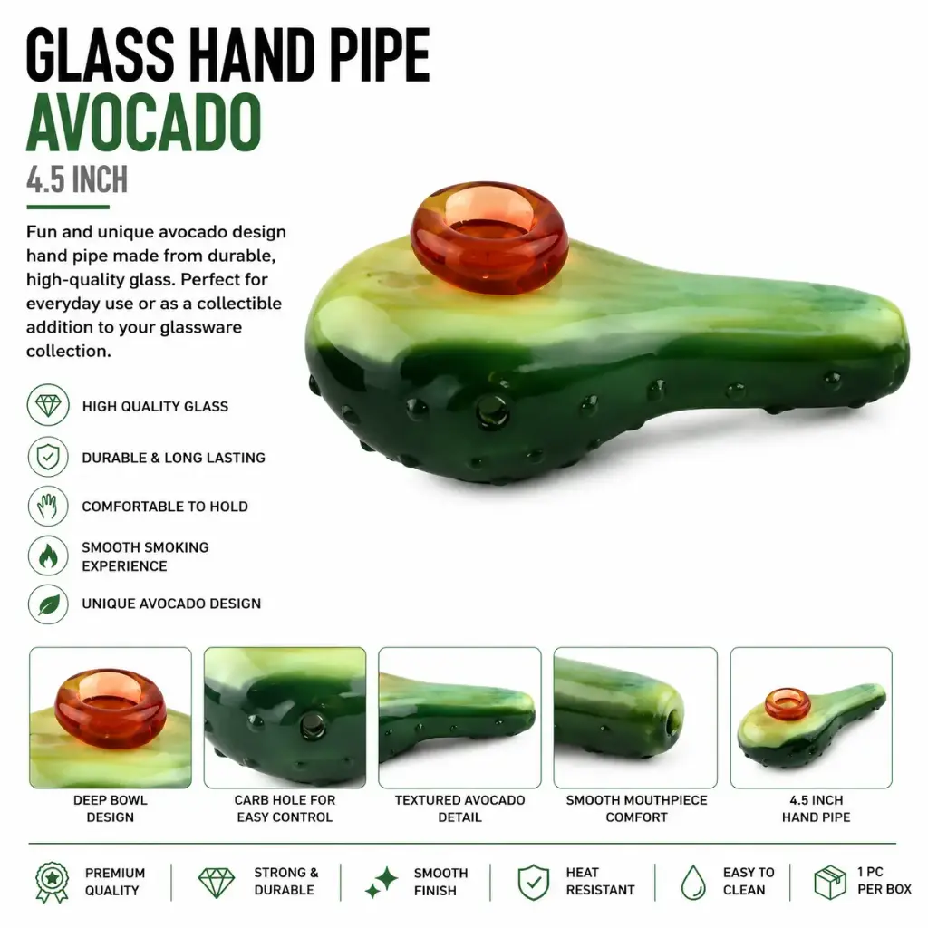 Unbranded Hand Pipe Avocado (4842) Glass 4.5"