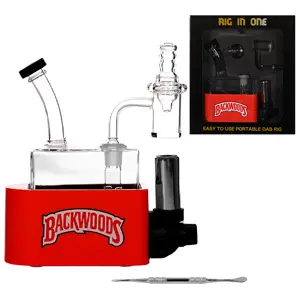 Unbranded Glass Backwoods - Rig In One-Dab Rig Kit - with Quartz Banget, Carb Cap, Torch, Dabbing Tool (6112) 6.5" Red