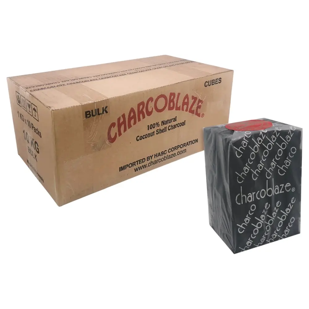 10 Kg Charcoblaze Coconut Shell Charcoal, Square Cubes, 72 pcs per bag, 10 bags per box