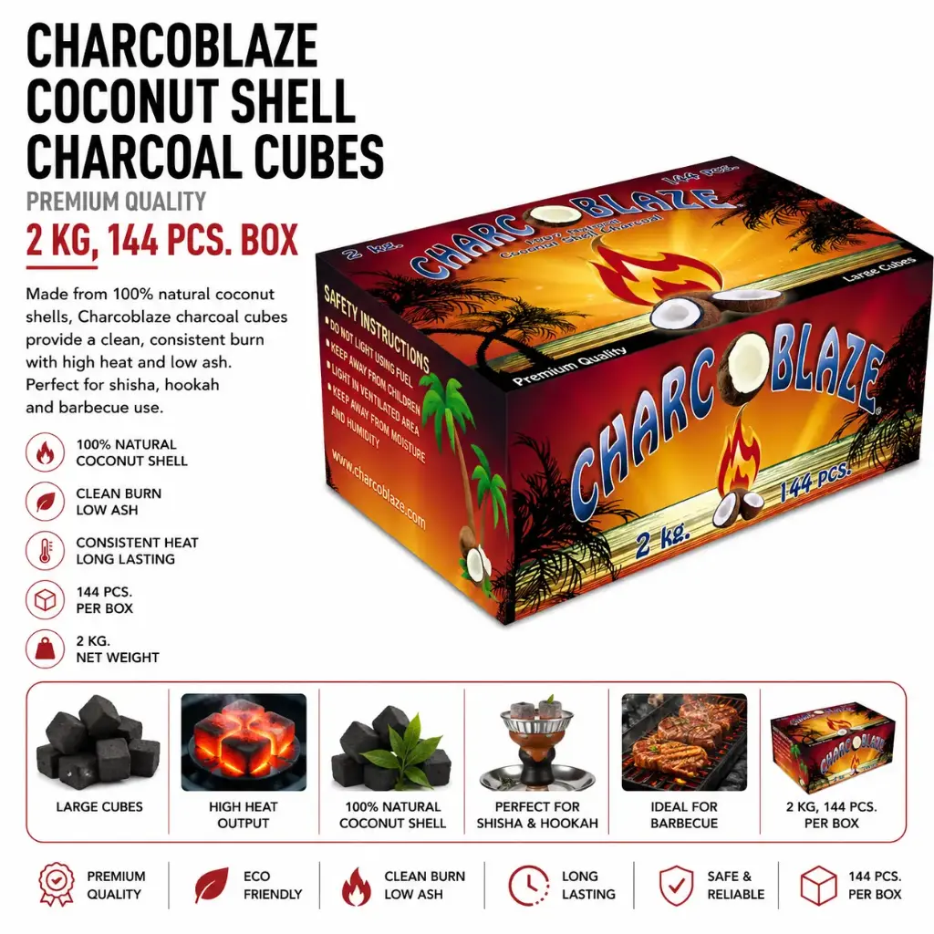 2  Kg Charcoblaze Coconut Shell Charcoal Cubes, 144  pc. Box