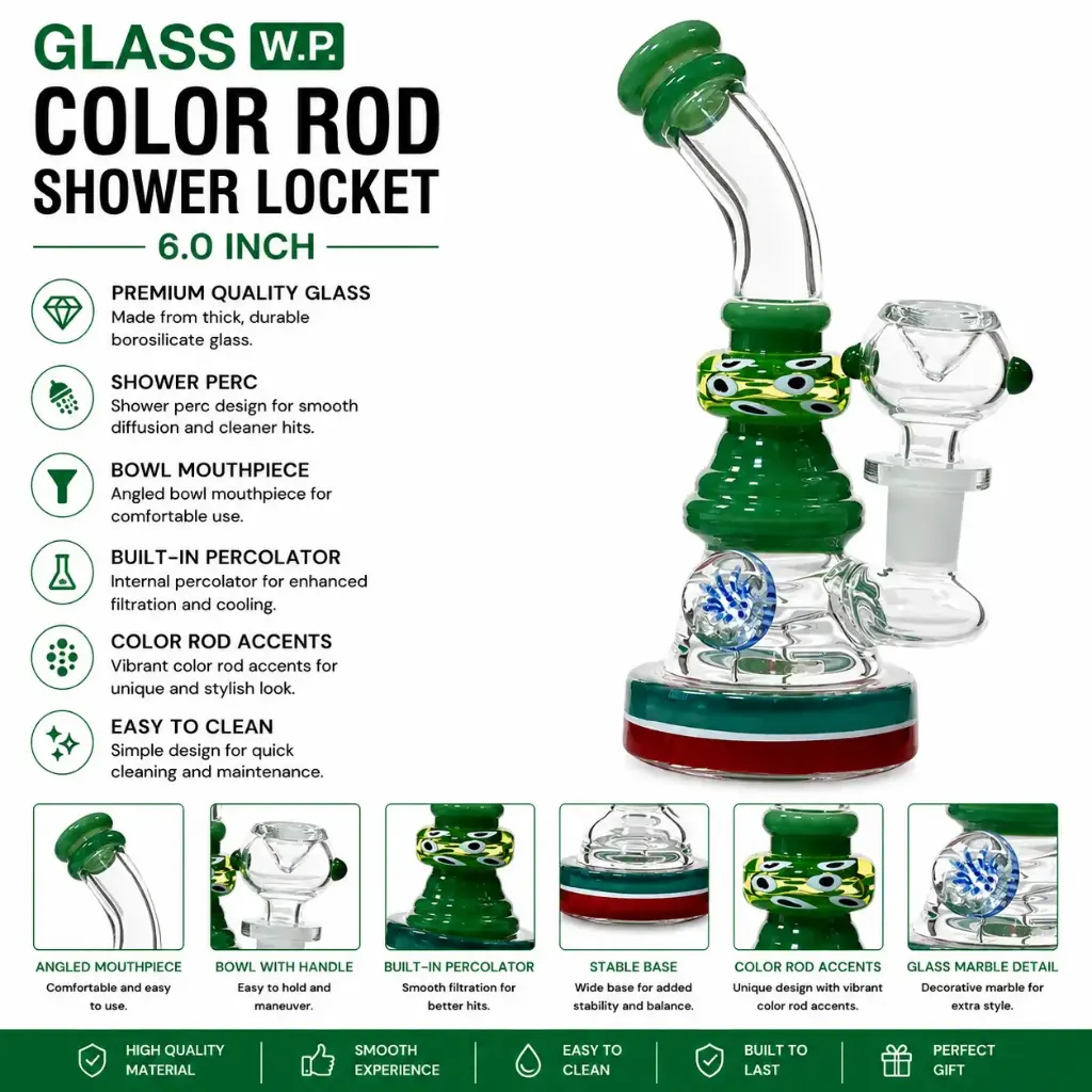Glass W.P. Color Rod Shower locket 6.0" - Green