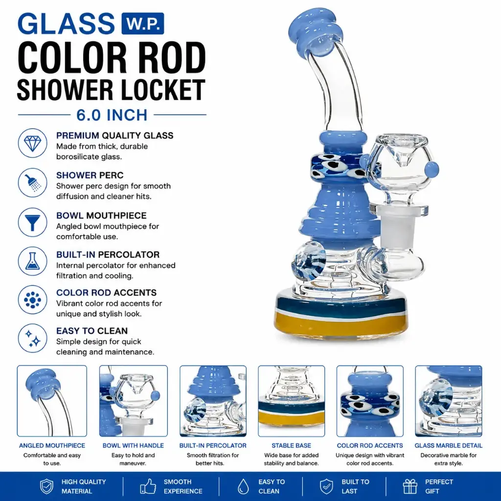 Glass W.P. Color Rod Shower locket 6.0" - Blue