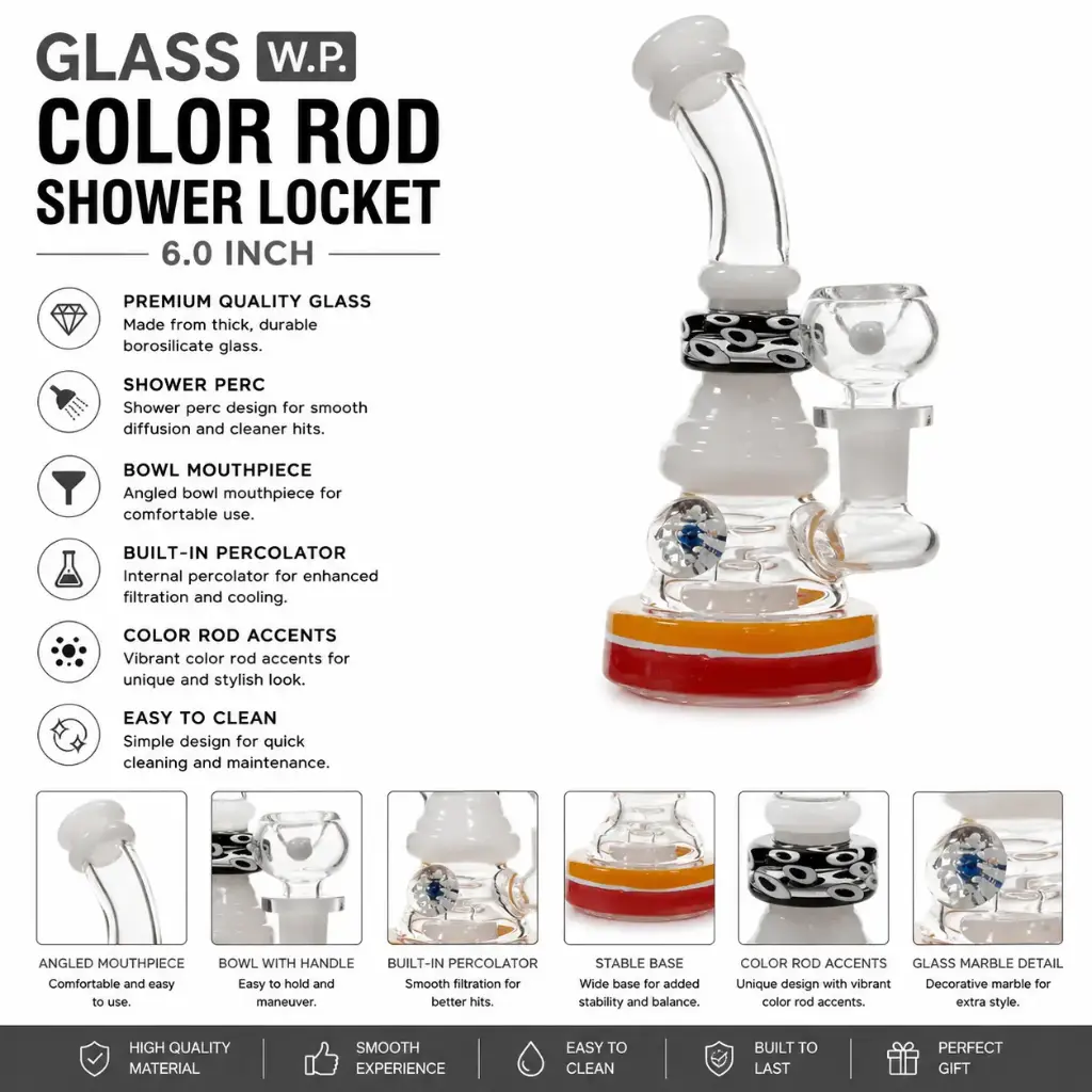 Glass W.P. Color Rod Shower locket 6.0" - White