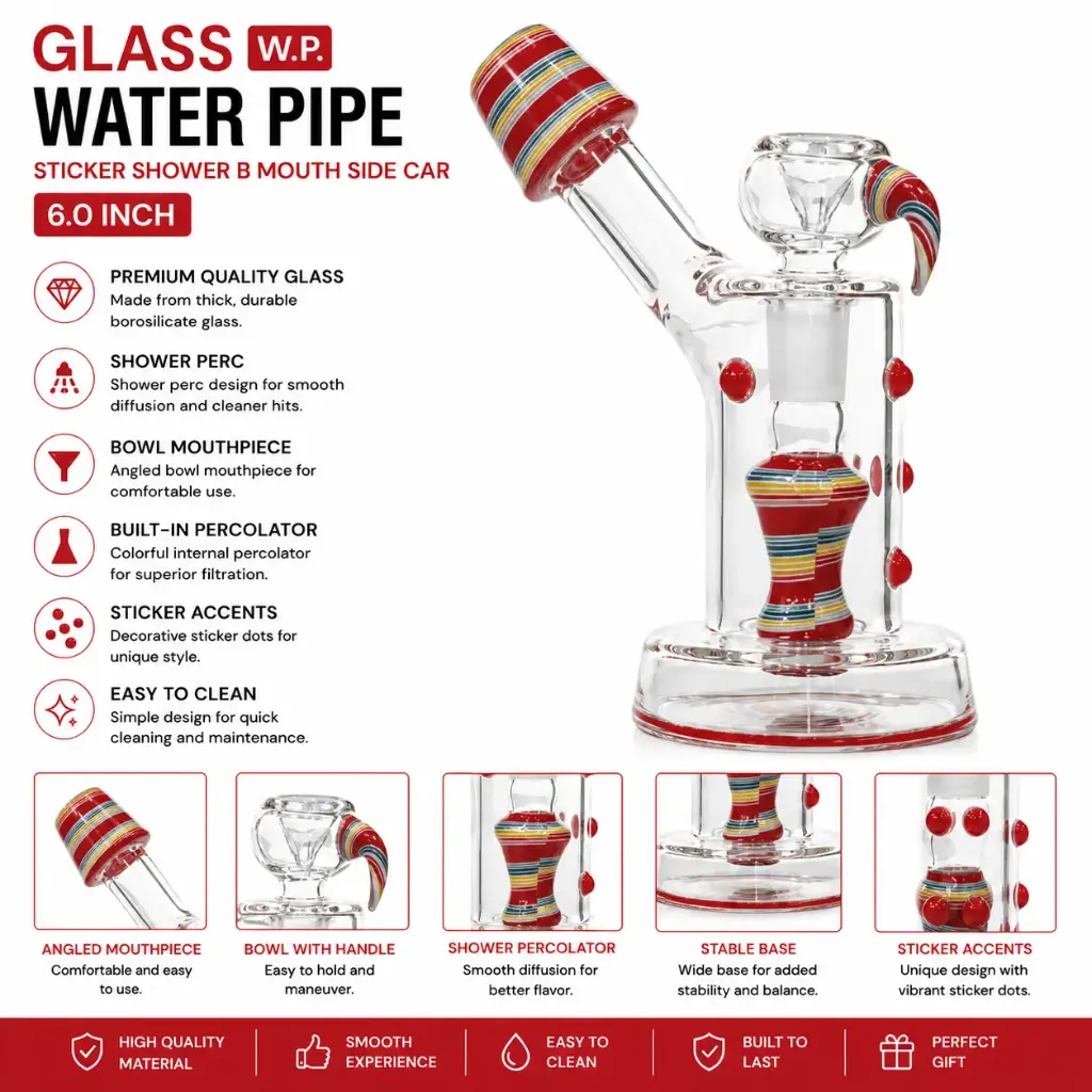 Glass W.P. sticker shower B mouth side Car 6.0" - Red