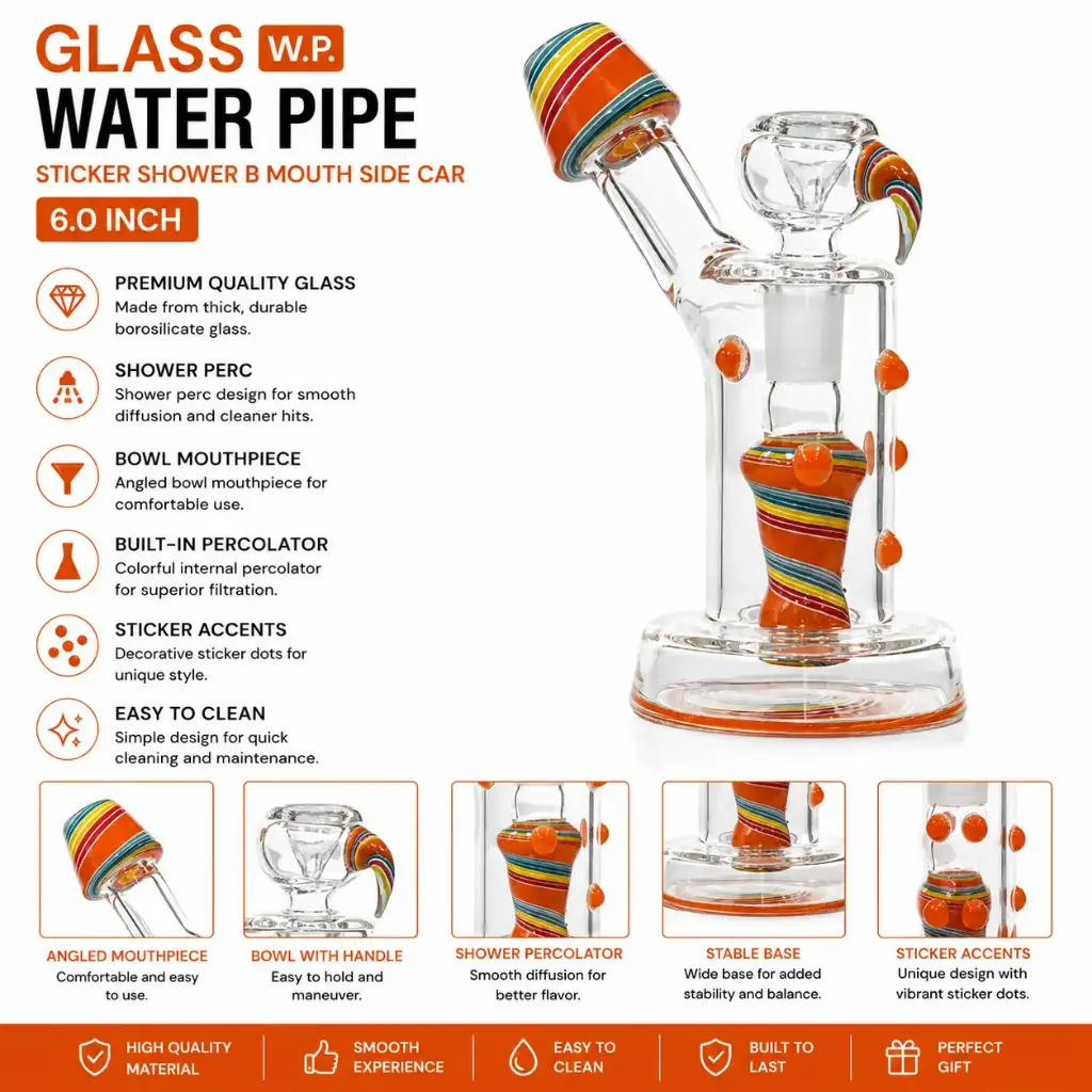 Glass W.P. sticker shower B mouth side Car 6.0" - Orange