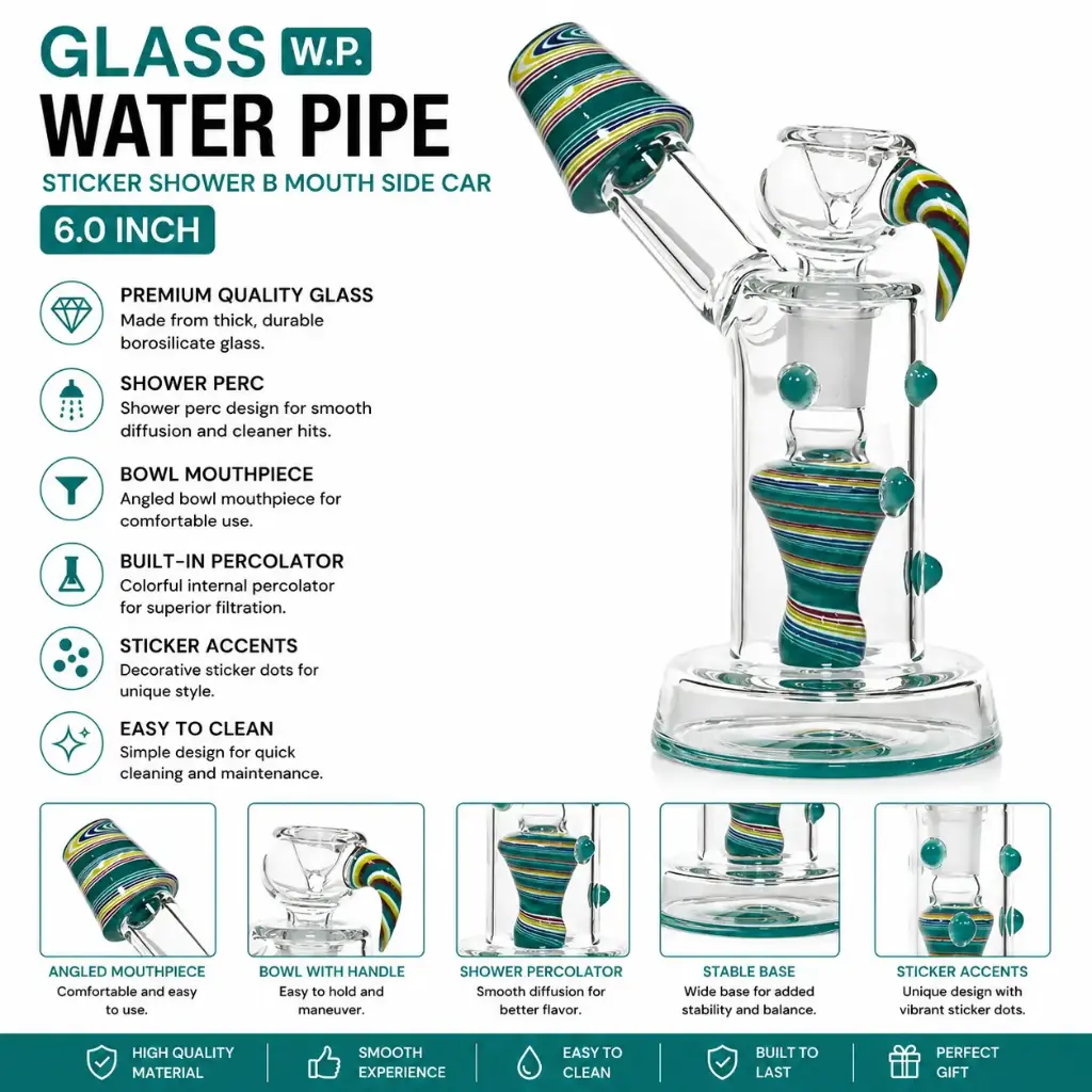 Glass W.P. sticker shower B mouth side Car 6.0" - Teal