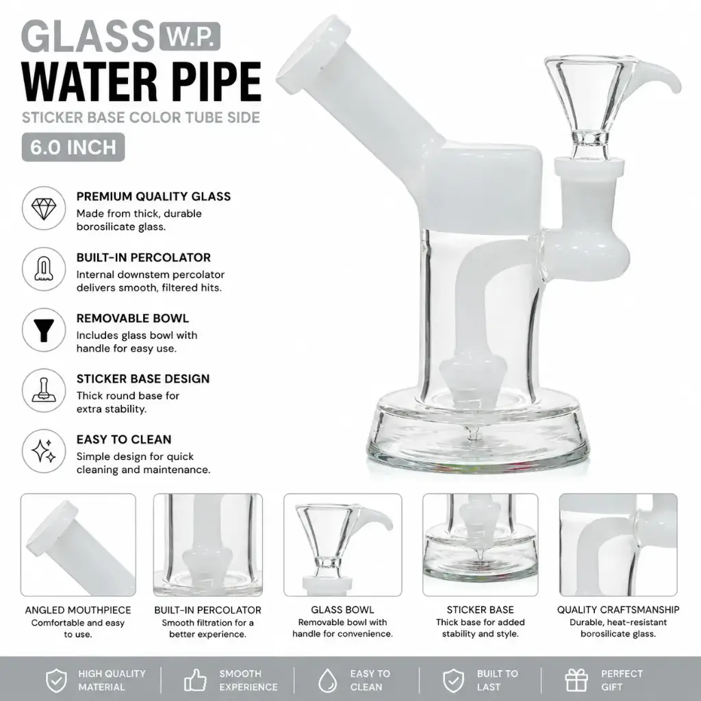 Glass W.P. sticker Base Color Tube side 6.0" - White
