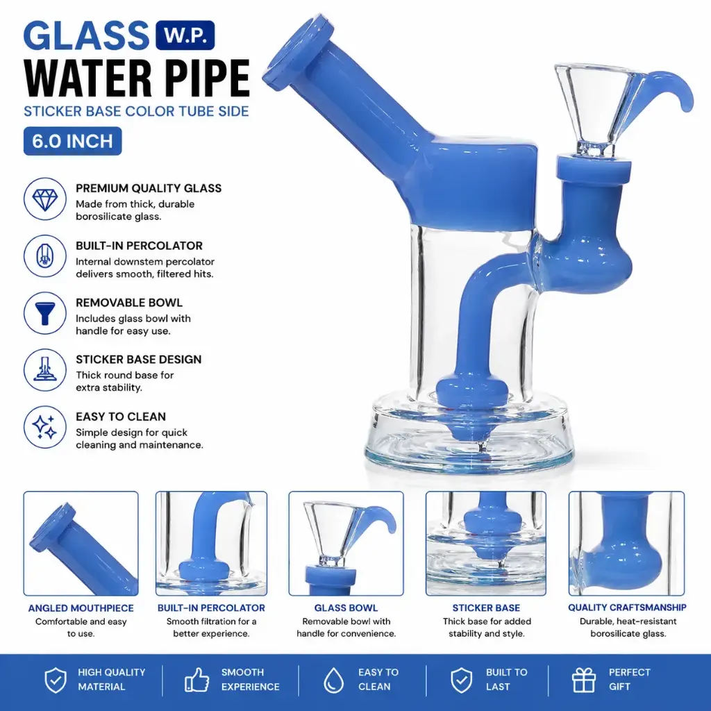 Glass W.P. sticker Base Color Tube side 6.0" - Blue