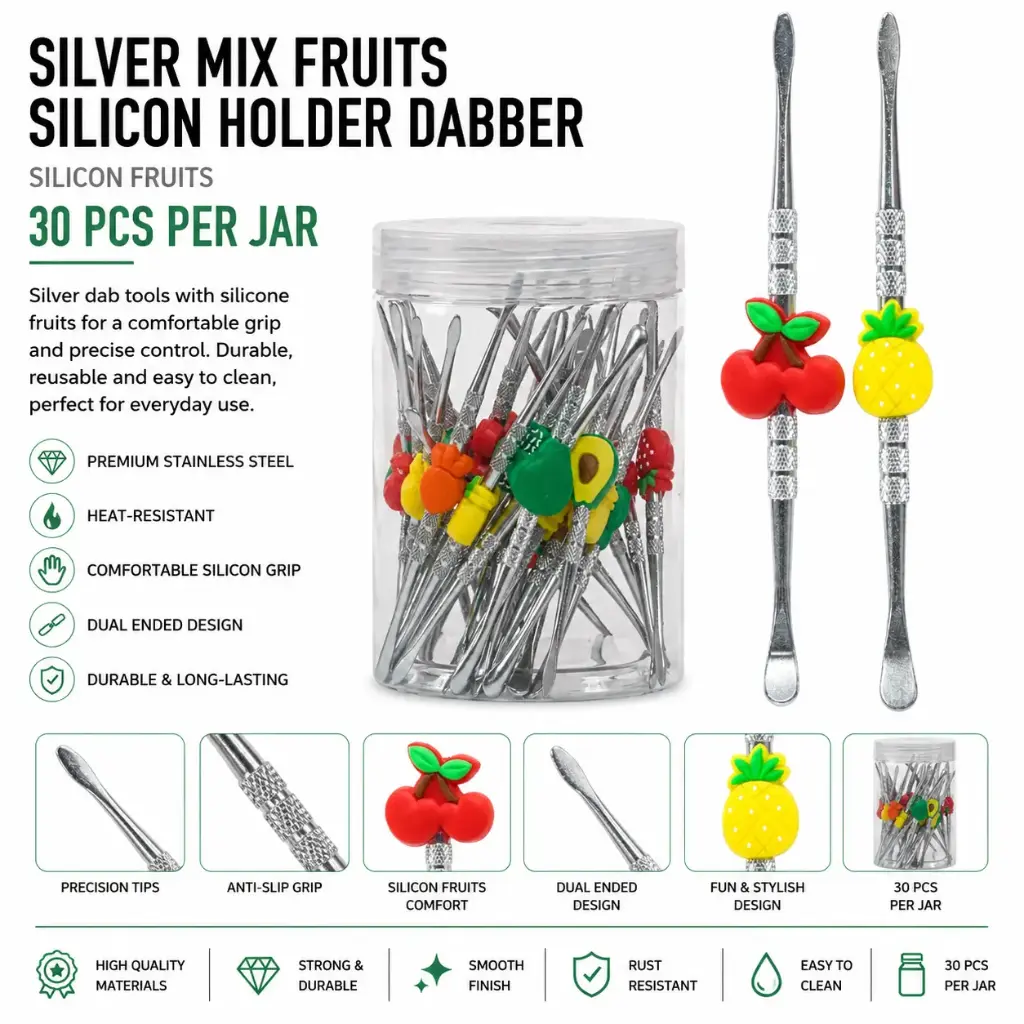 Silver mix fruits silicon holder dabber 30pcs per jar