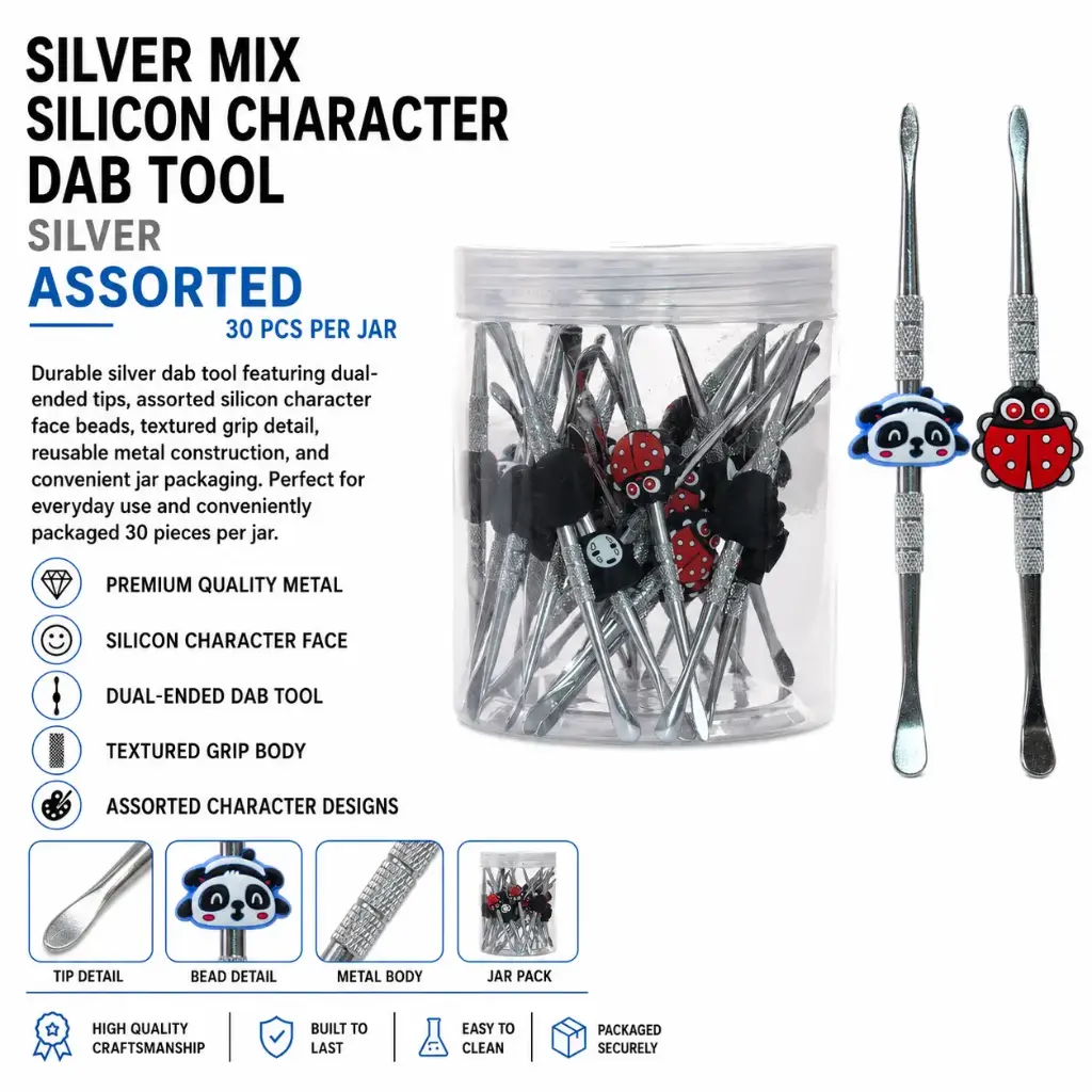 Silver mix silicon character dab tool 30 pcs per jar