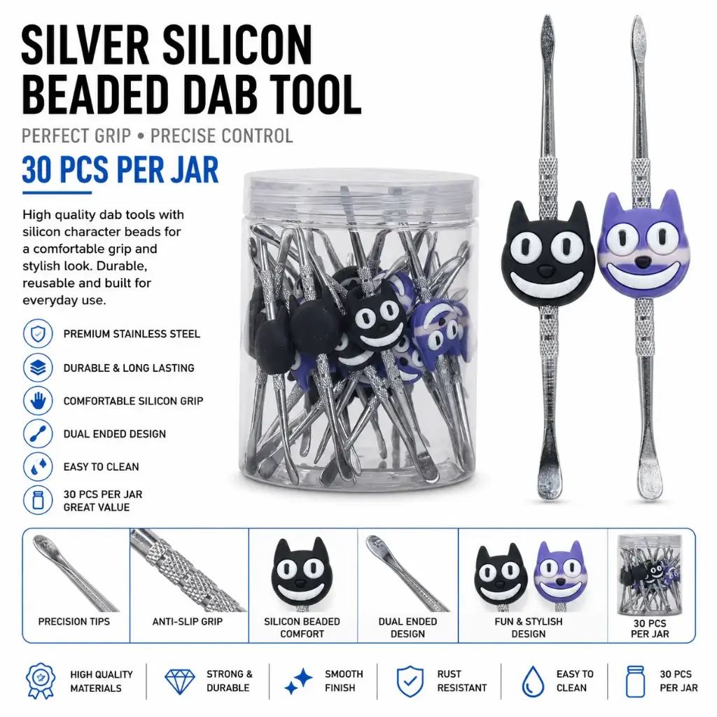 Silver silicon beaded Dab tool 30pcs per jar