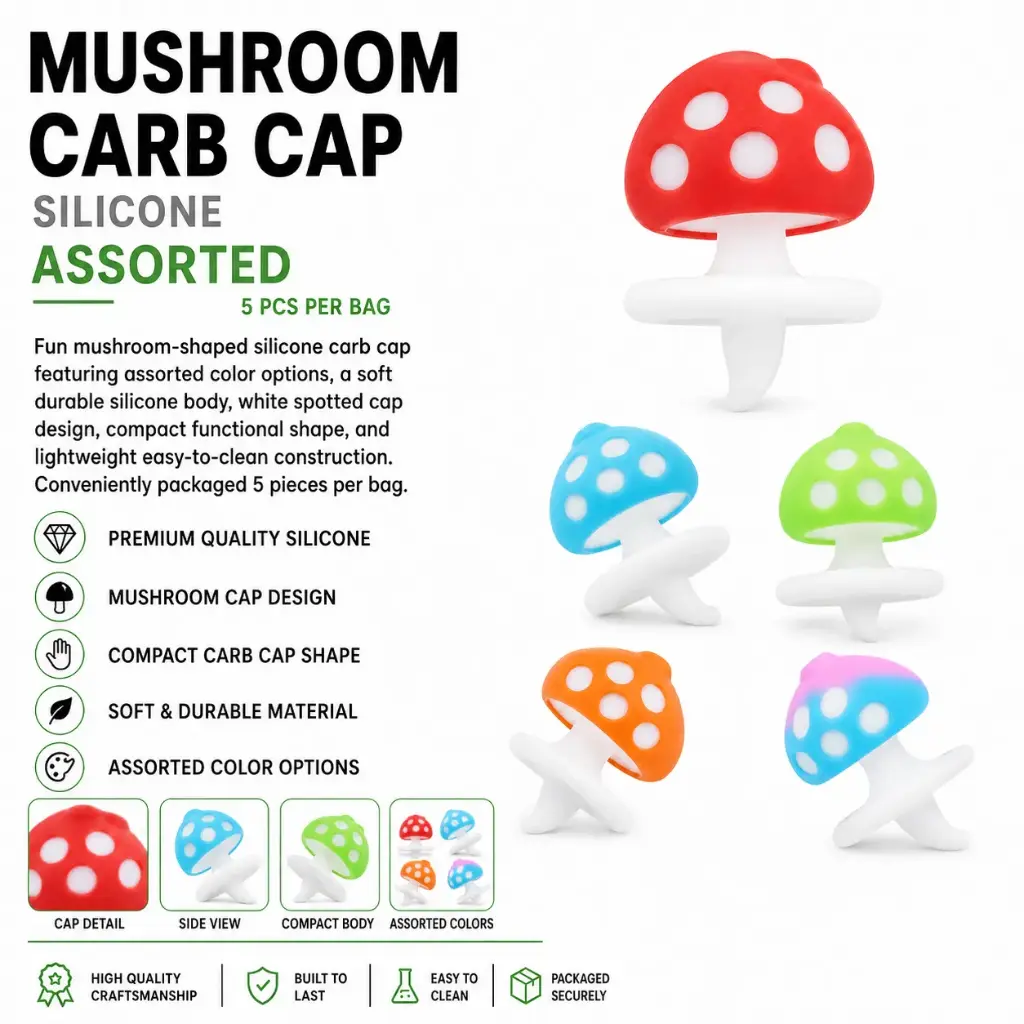 Mushroom silicon carb cap assorted color 5pcs per bag