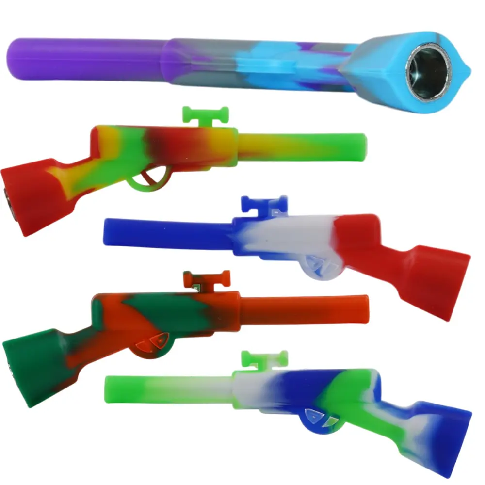 5” metal pipe with silicon gun design assorted color 5pcs per bag