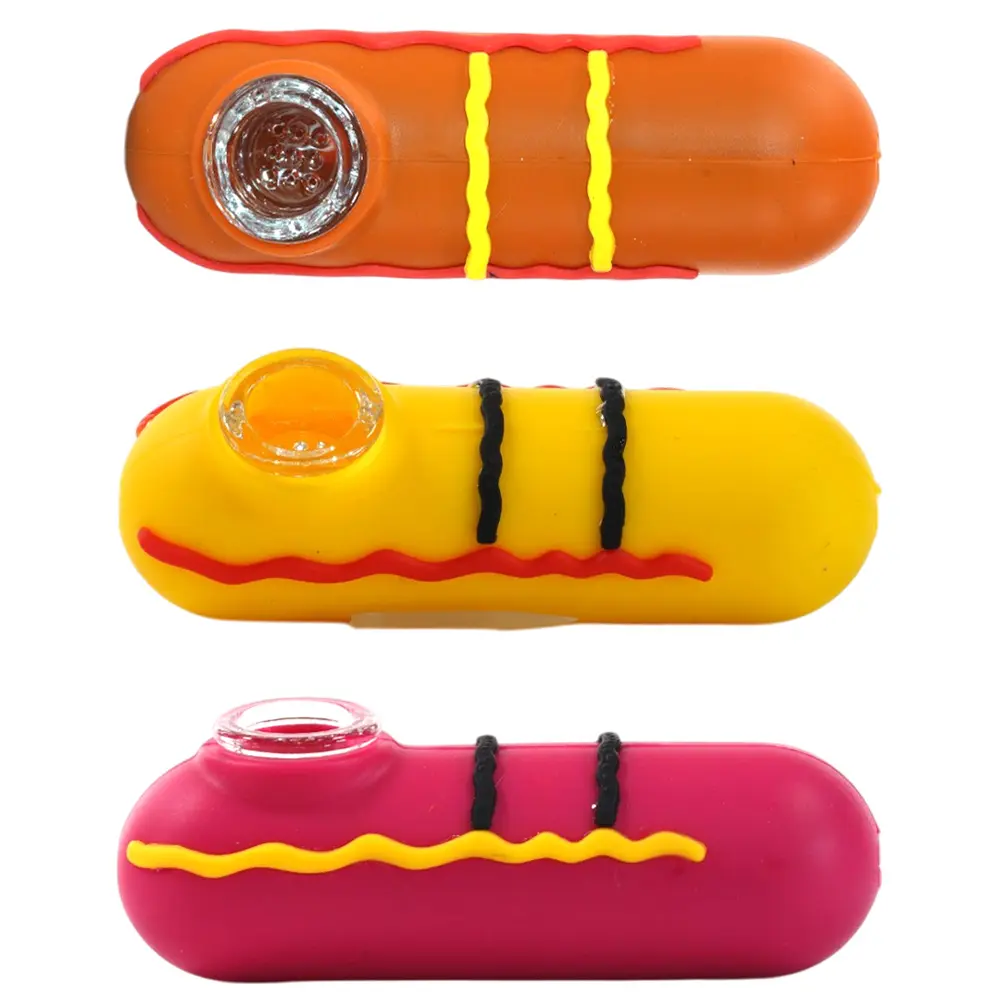 Silicon burger hand pipe assorted color 3pcs per bag