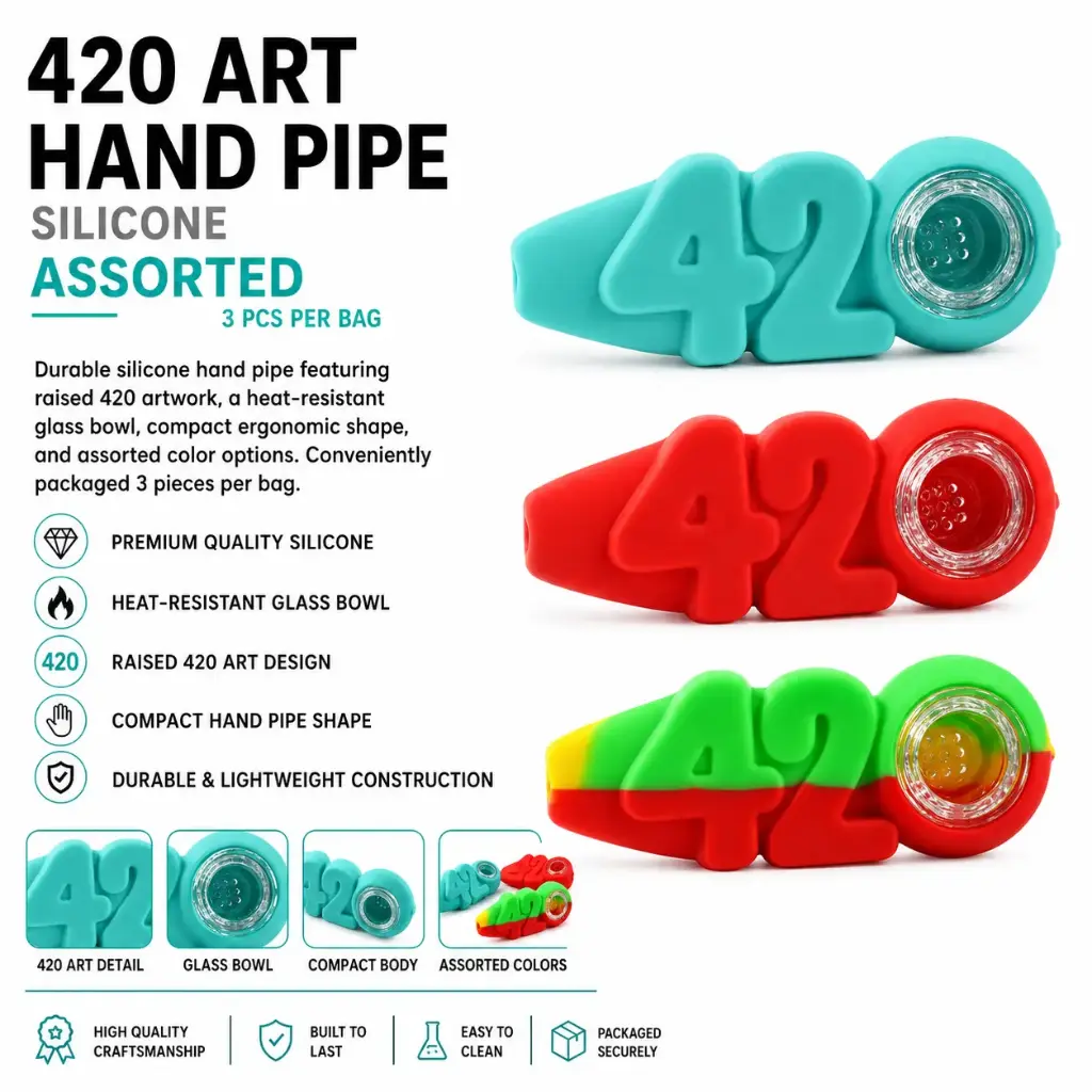 Silicon pipe with 420art assorted color 3pcs per bag