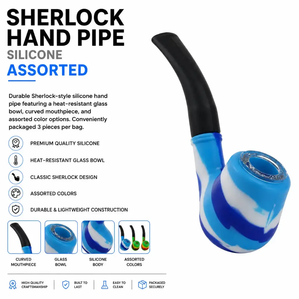 Sherlock silicon hand pipe assorted color (3pcs per bag)