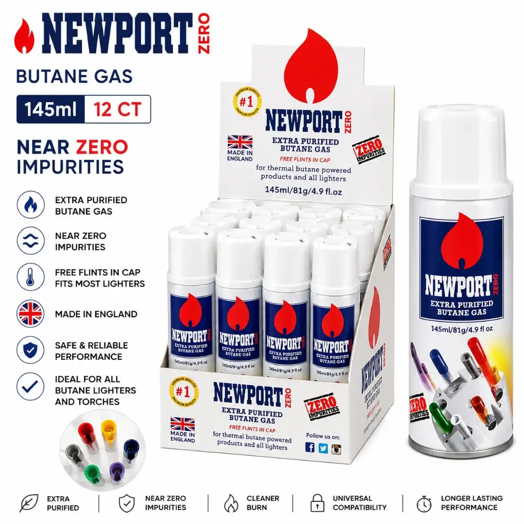 145 ML Newport Zero Butane, 12 CT, Near Zero Impurities Made in England