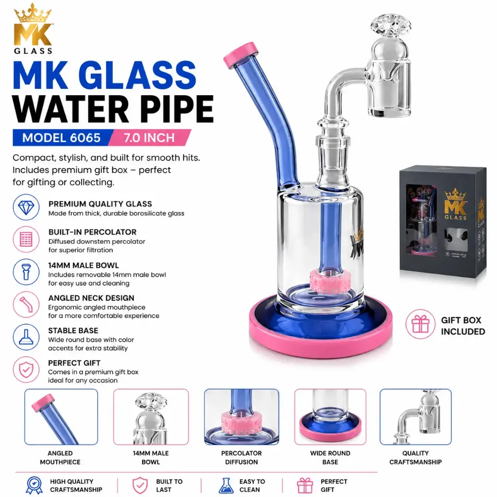 MK Glass Glass with Gift Box (6065) 7.0" Blue/Pink