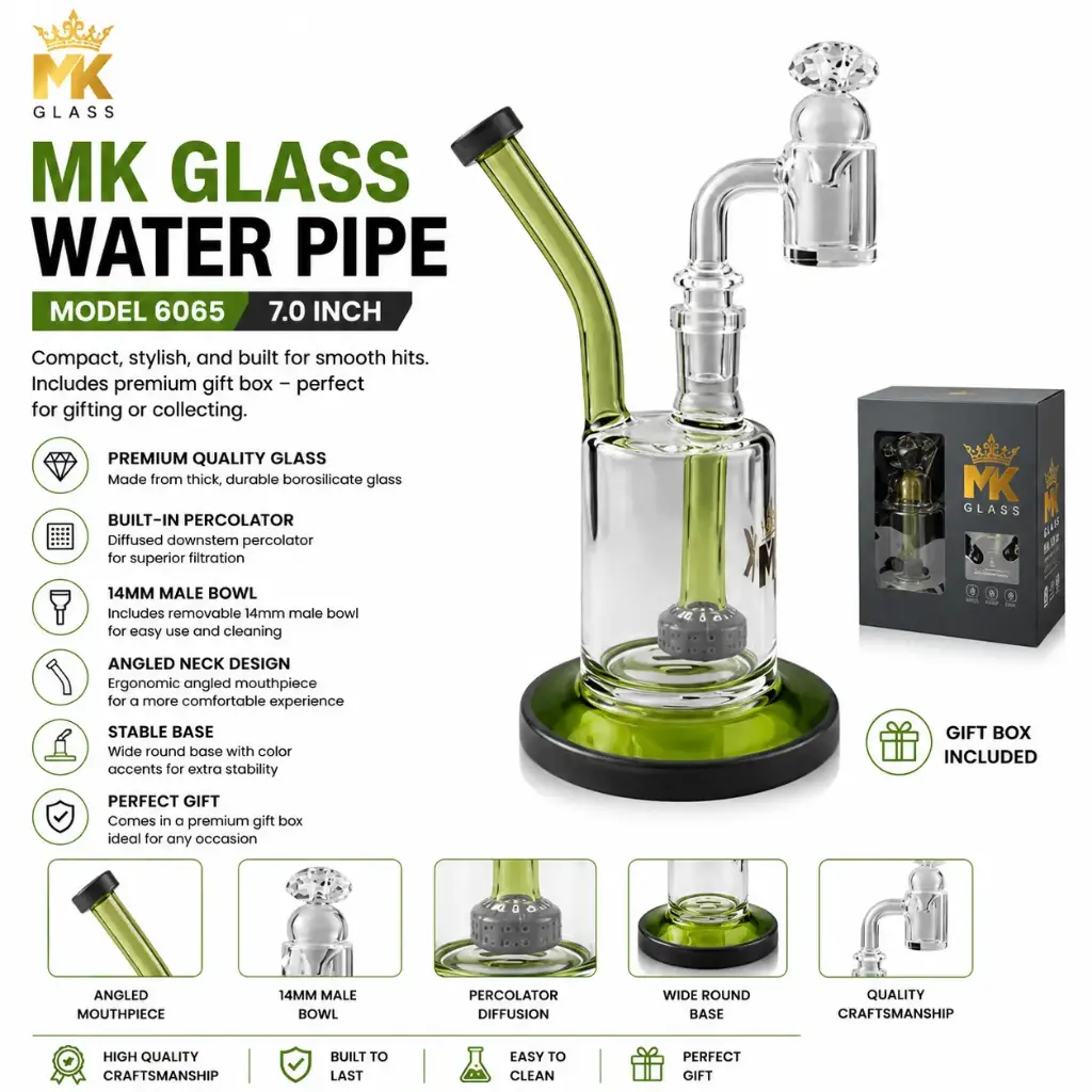 MK Glass Glass with Gift Box (6065) 7.0" Green/Black