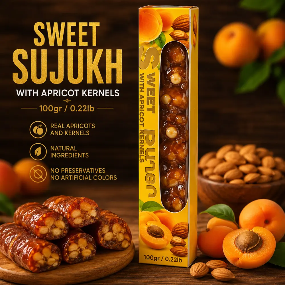 Sweet sujukh 100gr/0.22lb with Apricot Kernels (12 pcs per Box)