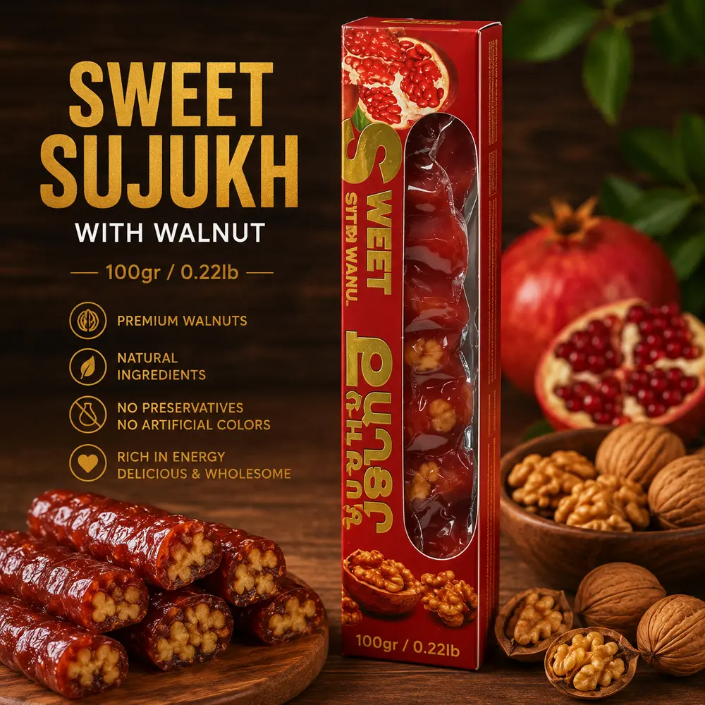 Sweet sujukh 100gr/0.22lb with Walnut Pomegranate (12 pcs per Box)