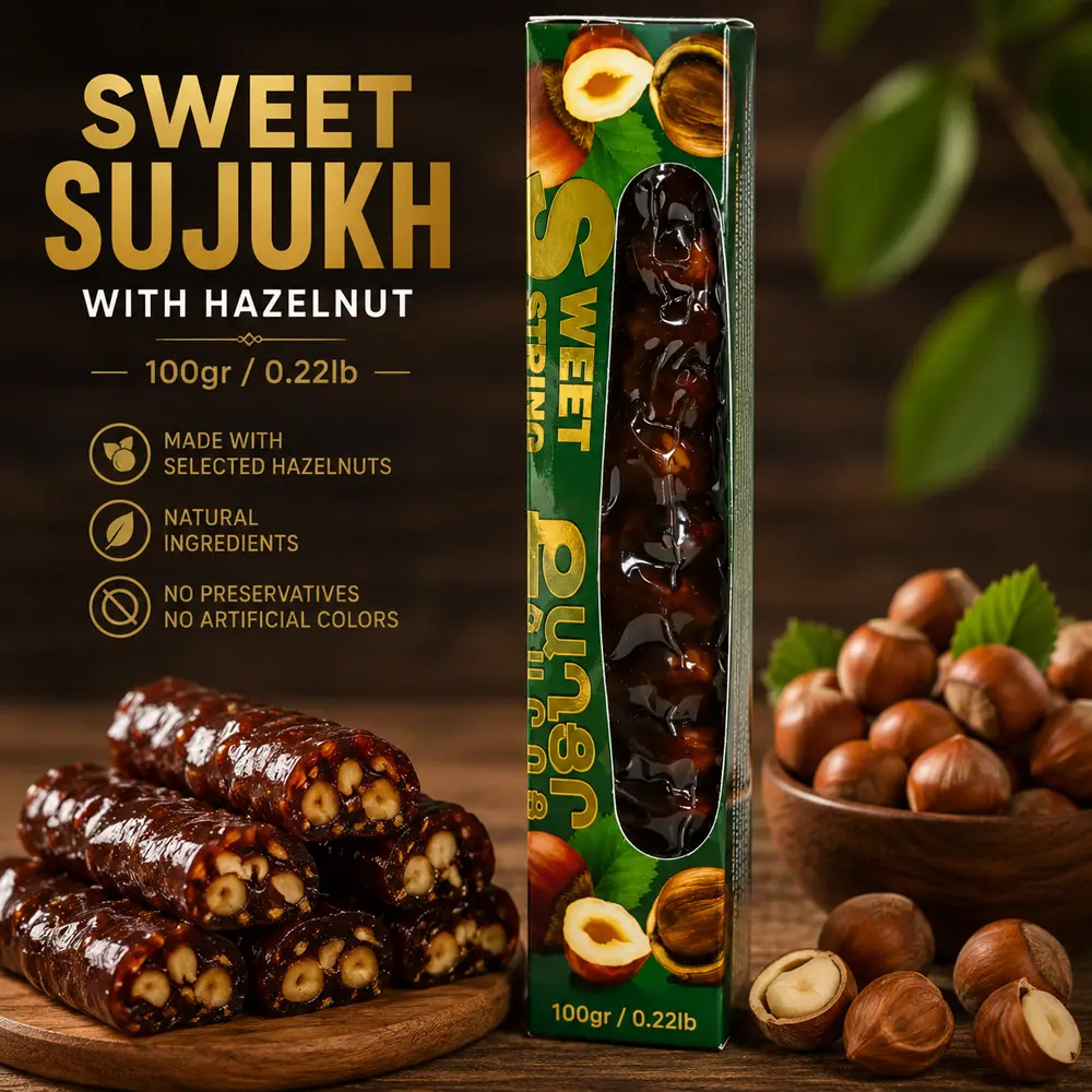 Sweet sujukh 100gr/0.22lb with Hazelnut (12 pcs per Box)