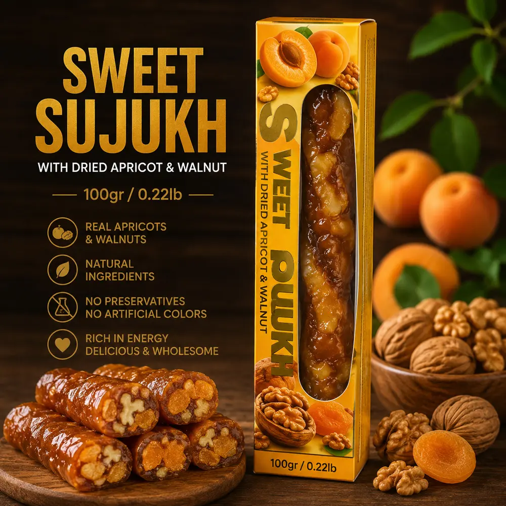 Sweet sujukh 100gr/0.22lb with dried Apricot & Walnut (12 pcs per Box)