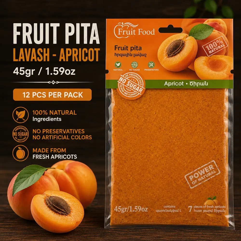 Fruit Pita 45gr/1.59oz Lavash - Apricot (12 pcs per Box)