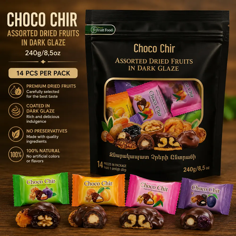Choco Chir Assorted Dried Fruits in Dark Glaze 240g/8,5oz (14 pcs per Pack)