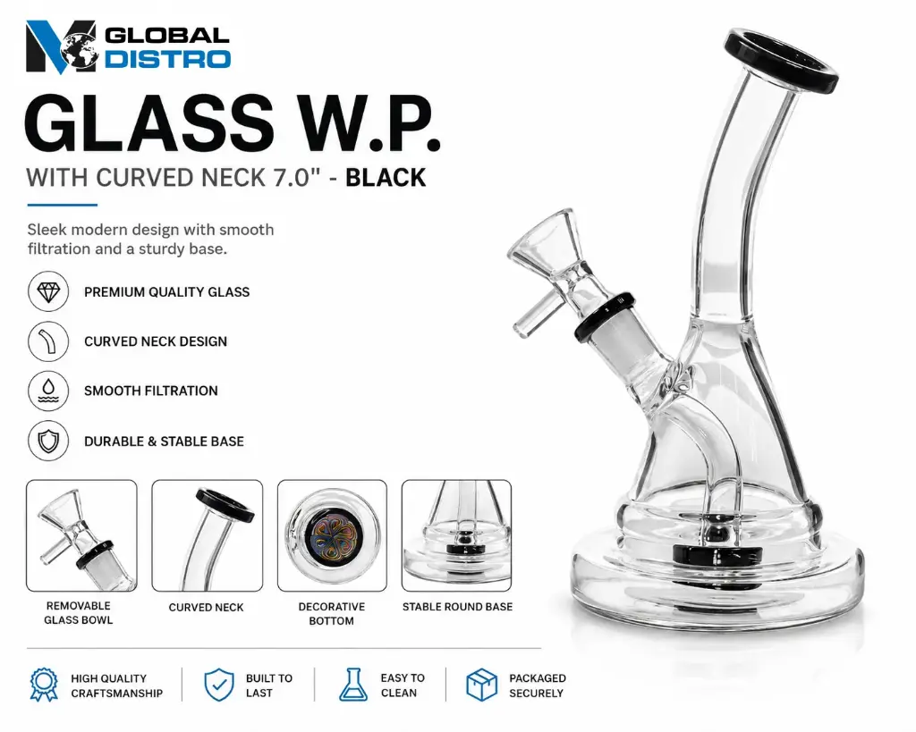 Glass W.P. with Curved Neck 7.0" - Black