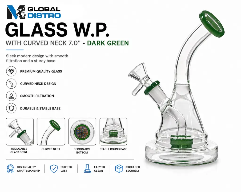 Glass W.P. with Curved Neck 7.0" - Dark Green