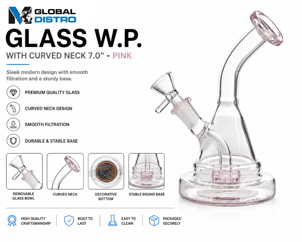 Glass W.P. with Curved Neck 7.0" - Pink