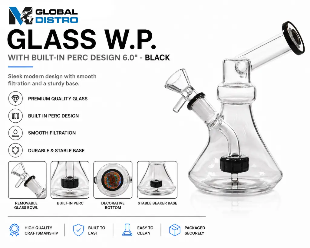 Glass W.P. with Built-in Perc Design 6.0" - Black