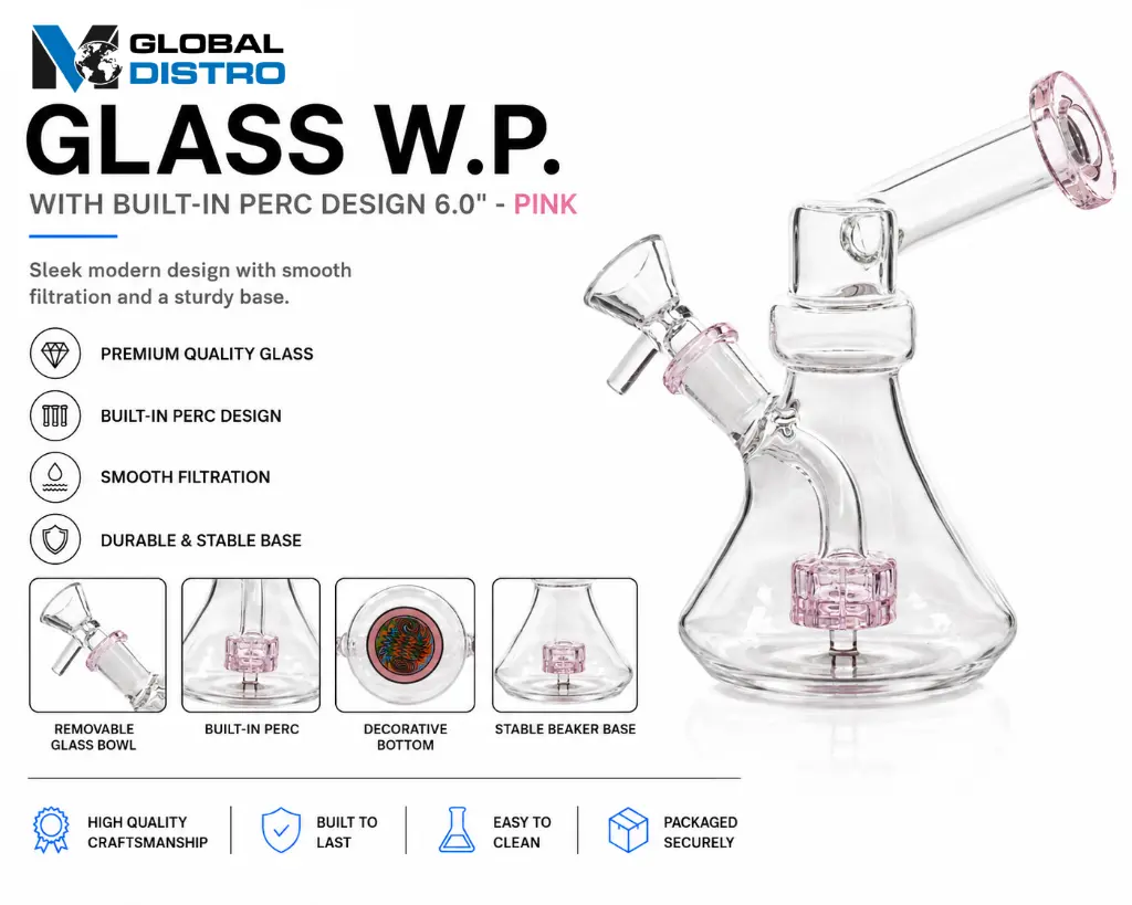 Glass W.P. with Built-in Perc Design 6.0" - Pink