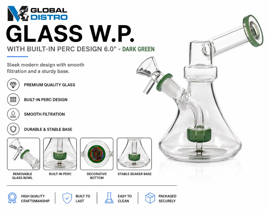 Glass W.P. with Built-in Perc Design 6.0" - Dark Green