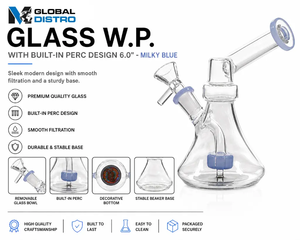 Glass W.P. with Built-in Perc Design 6.0" - Milky Blue