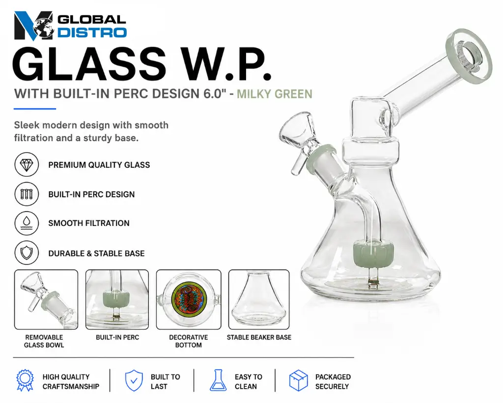 Glass W.P. with Built-in Perc Design 6.0" - Milky Green