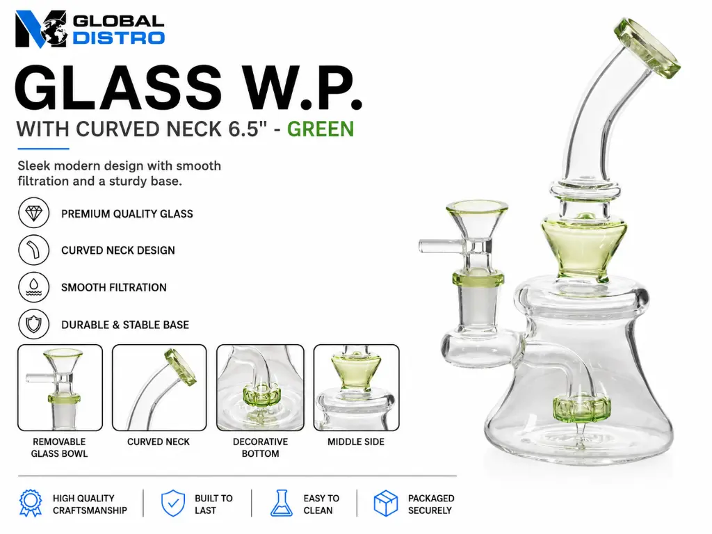 Glass W.P. with Curved Neck 6.5" - Green