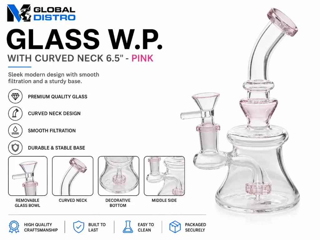 Glass W.P. with Curved Neck 6.5" - Pink