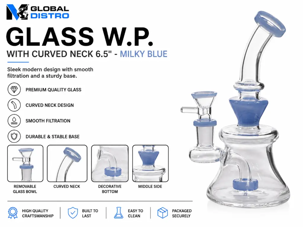 Glass W.P. with Curved Neck 6.5" - Milky Blue
