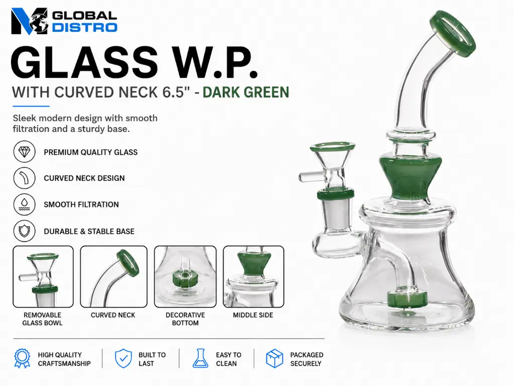 Glass W.P. with Curved Neck 6.5" - Dark Green