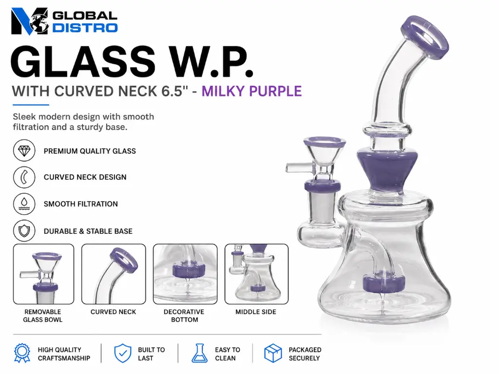 Glass W.P. with Curved Neck 6.5" - Milky Purple