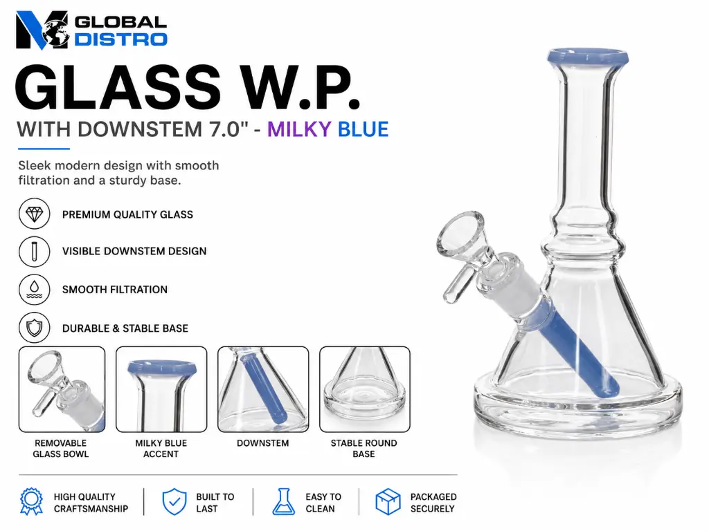 Glass W.P. with Downstem 7.0" - Milky Blue